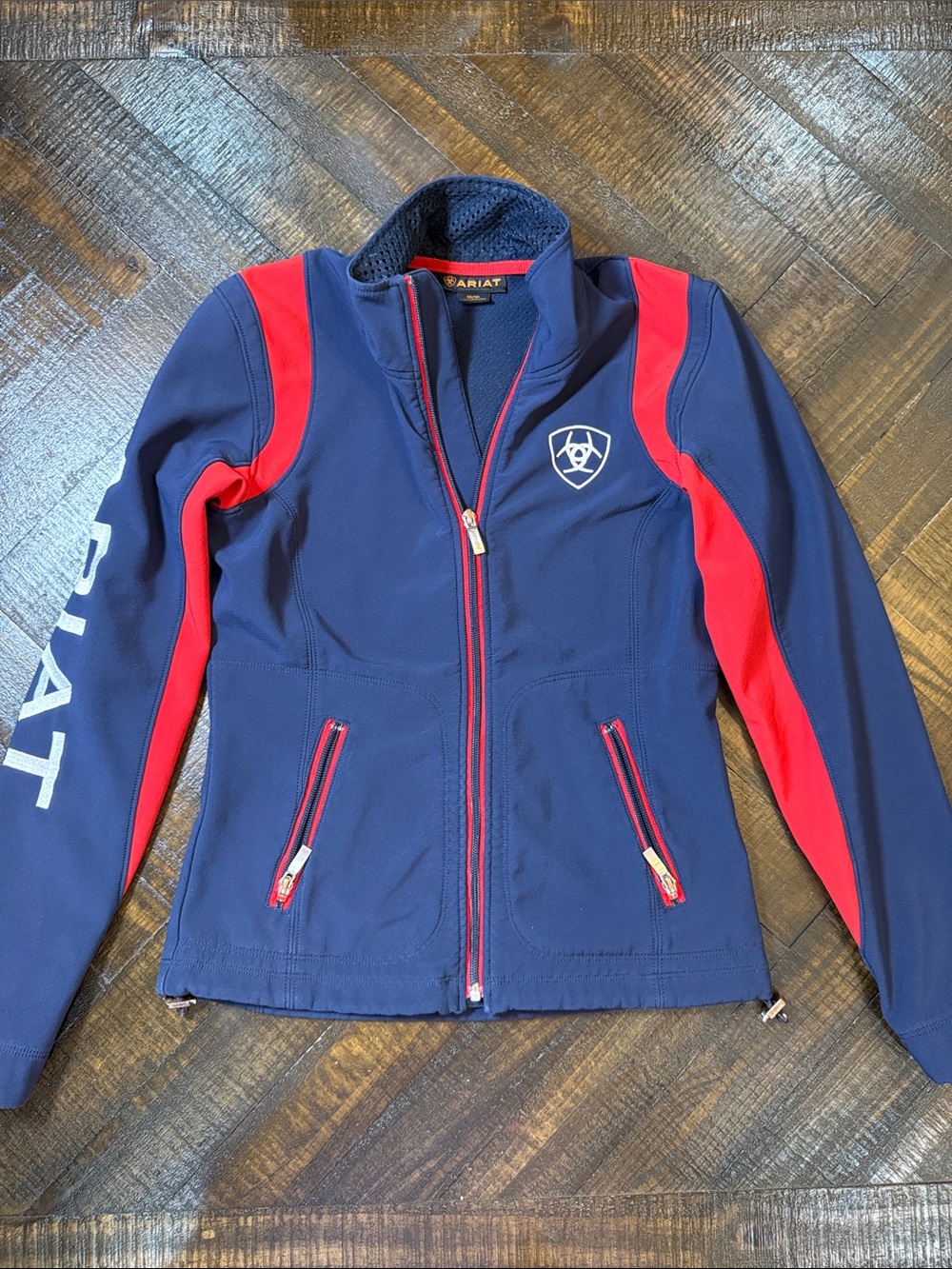 Ariat Team Softshell Riding Jacket Women XS Navy Red Full Zip Equestrian - Picture 4 of 13